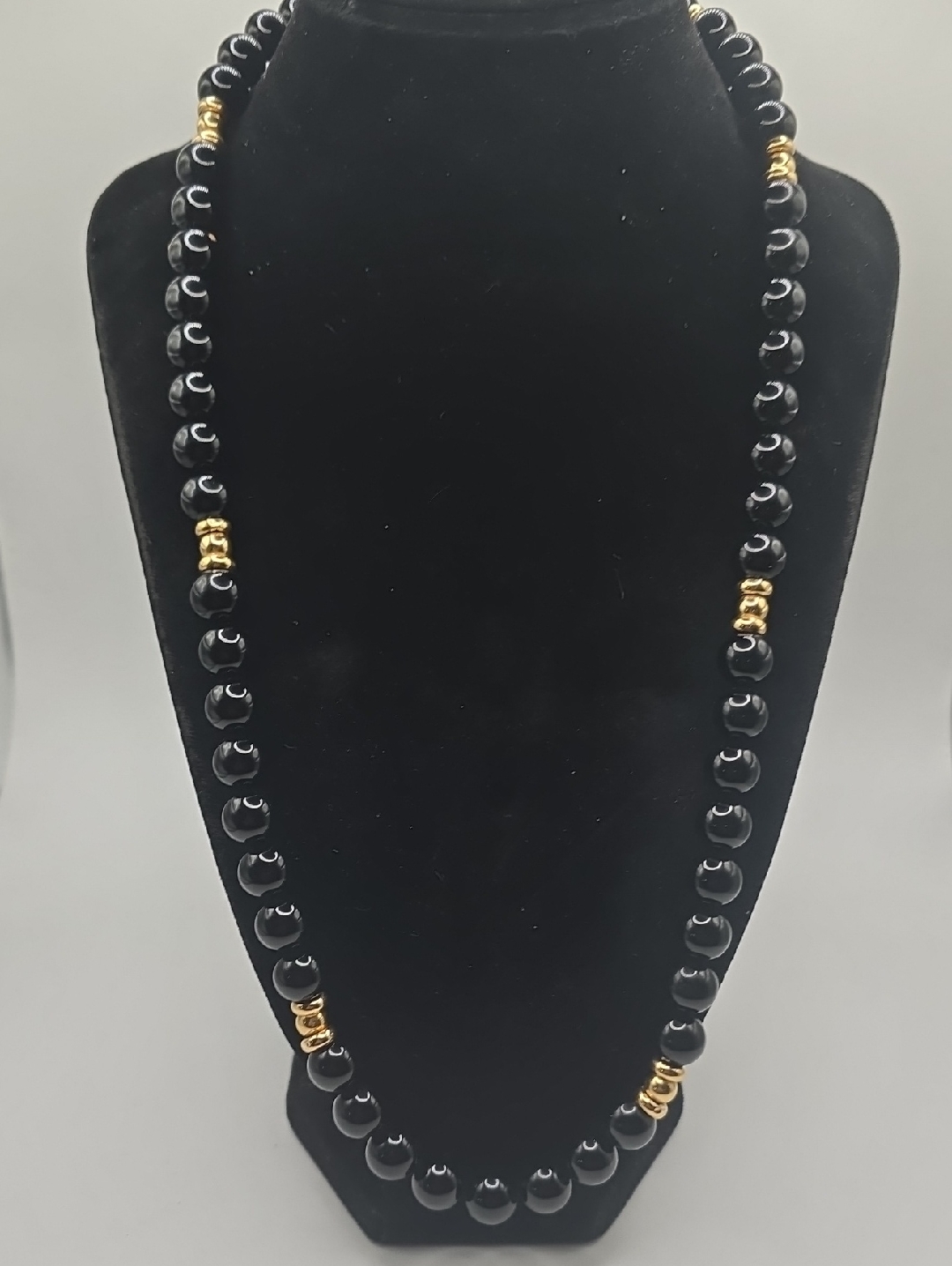 14k Gold And Black Onyx Beaded Necklace
